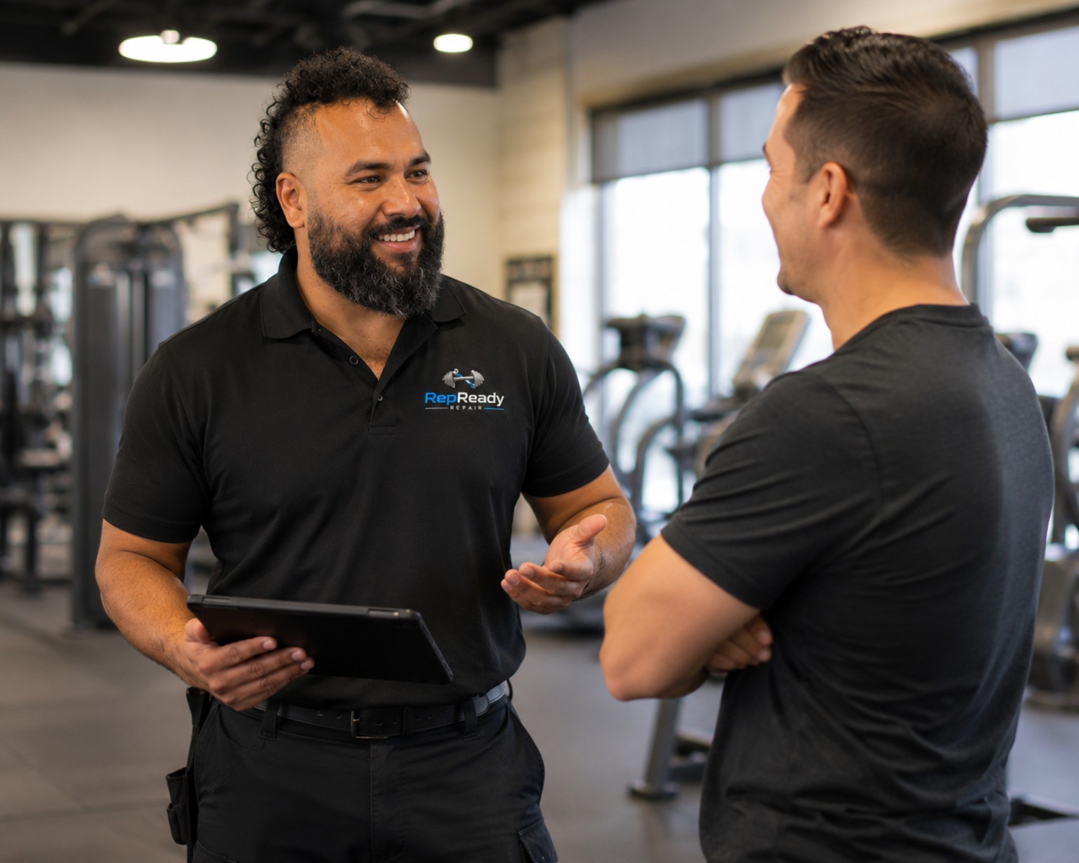 RepReady technician speaking with a gym client